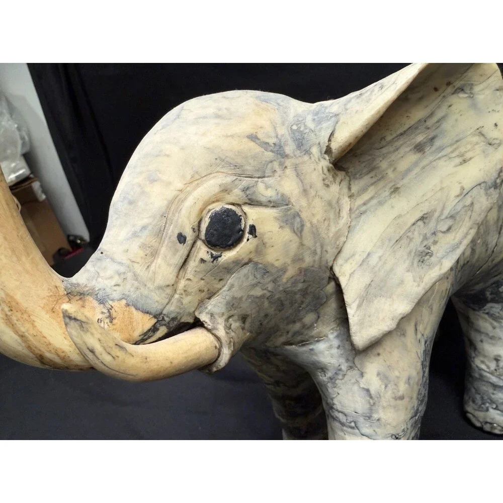 Large Carved Elephant made from Crushed Oyster Shells trunk up Vintage 15” tall